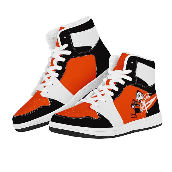 Women's Cleveland Browns High Top Leather AJ1 Sneakers 001
